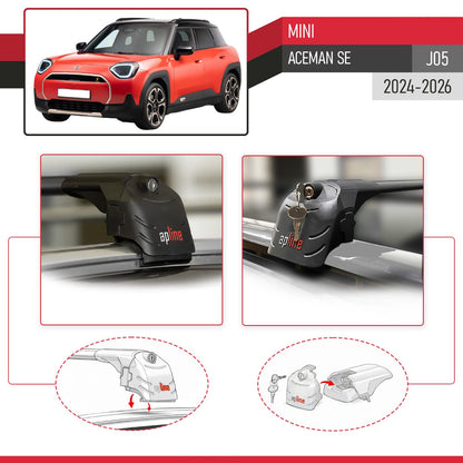 Compatible with Mini Aceman SE (J05) 2024-2026 ACE-2 Model Car Roof Rack Cross Bar Black Aluminium 2 Bars