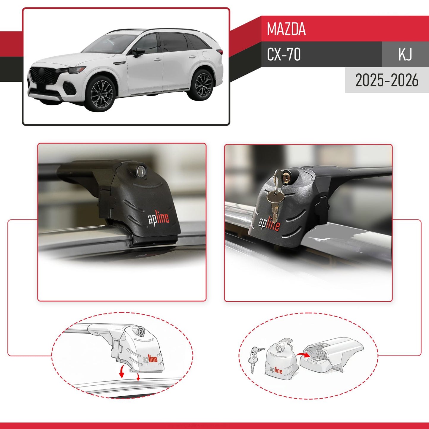 Compatible with Mazda CX-70 (KJ) 2025-2026 ACE-2 Model Car Roof Rack Cross Bar Black Aluminium 2 Bars
