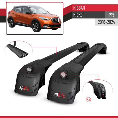 Compatible with Nissan Kicks (P15) 2018-2024 ACE-2 Model Car Roof Rack Cross Bar Black Aluminium 2 Bars