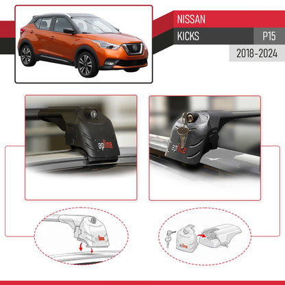 Compatible with Nissan Kicks (P15) 2018-2024 ACE-2 Model Car Roof Rack Cross Bar Black Aluminium 2 Bars