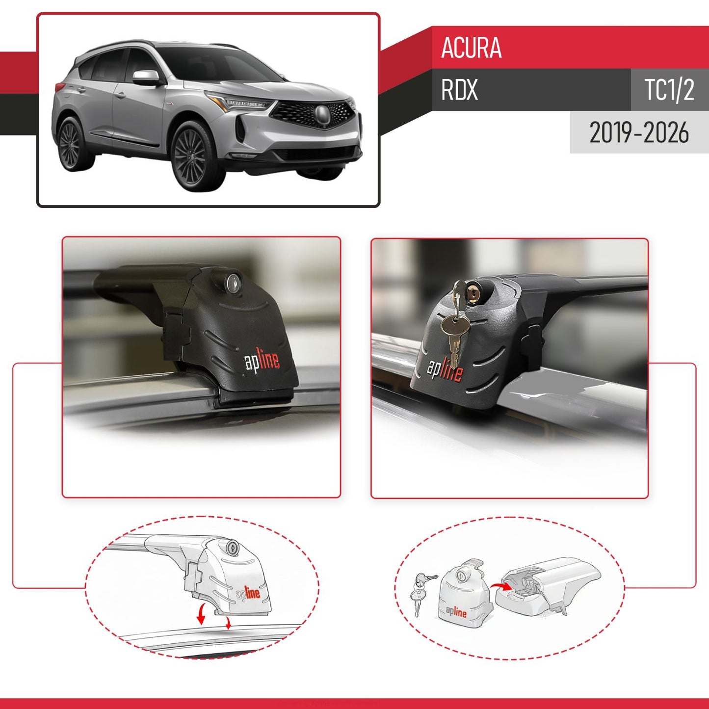 Compatible with Acura RDX (TC1/2) 2019-2026 ACE-2 Model Car Roof Rack Cross Bar Black Aluminium 2 Bars