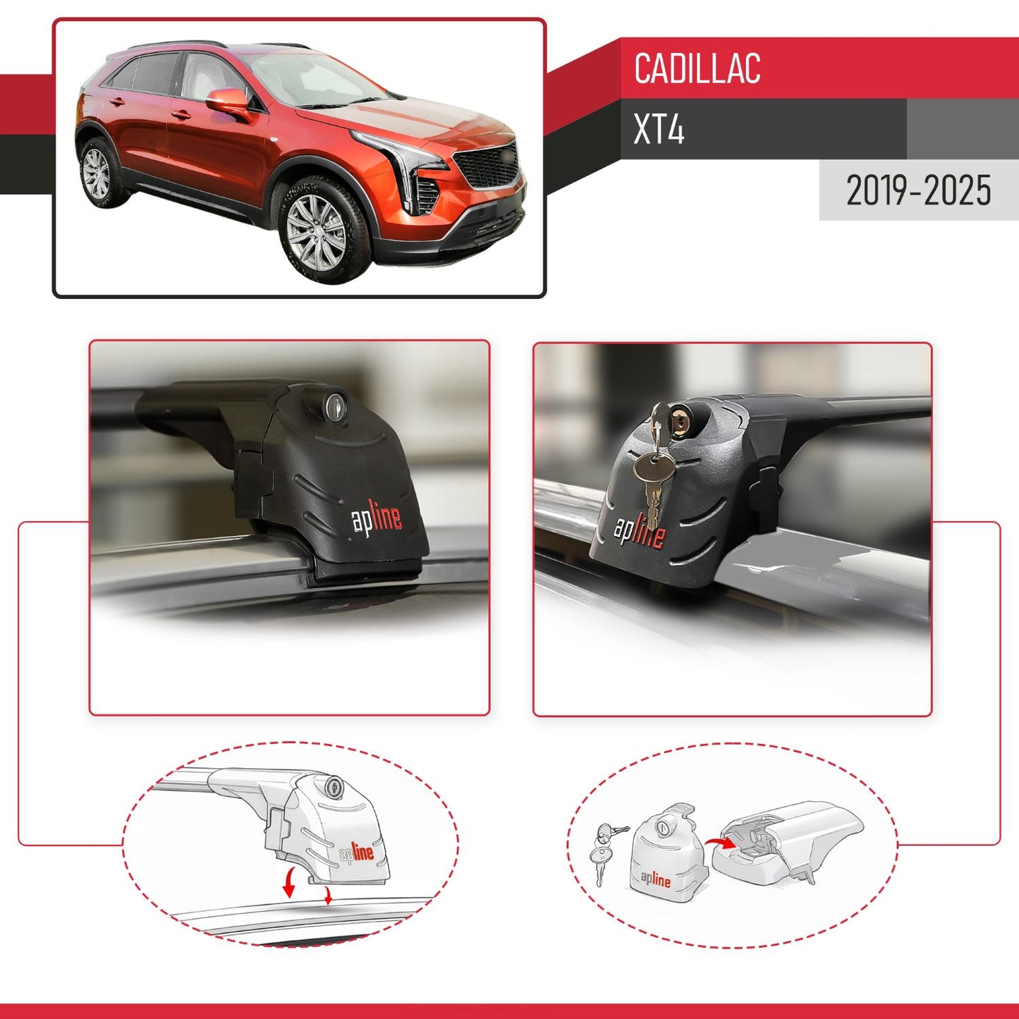 Compatible with Cadillac XT4 2019-2025 ACE-2 Model Car Roof Rack Cross Bar Black Aluminium 2 Bars