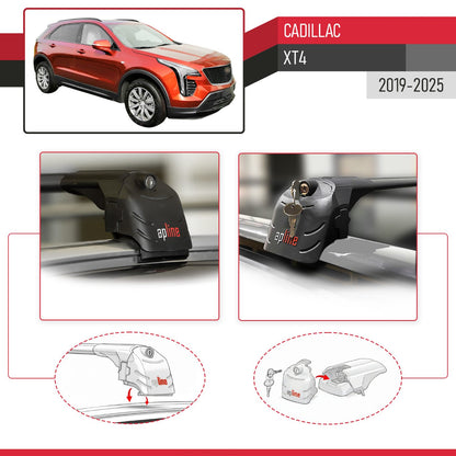 Compatible with Cadillac XT4 2019-2025 ACE-2 Model Car Roof Rack Cross Bar Black Aluminium 2 Bars