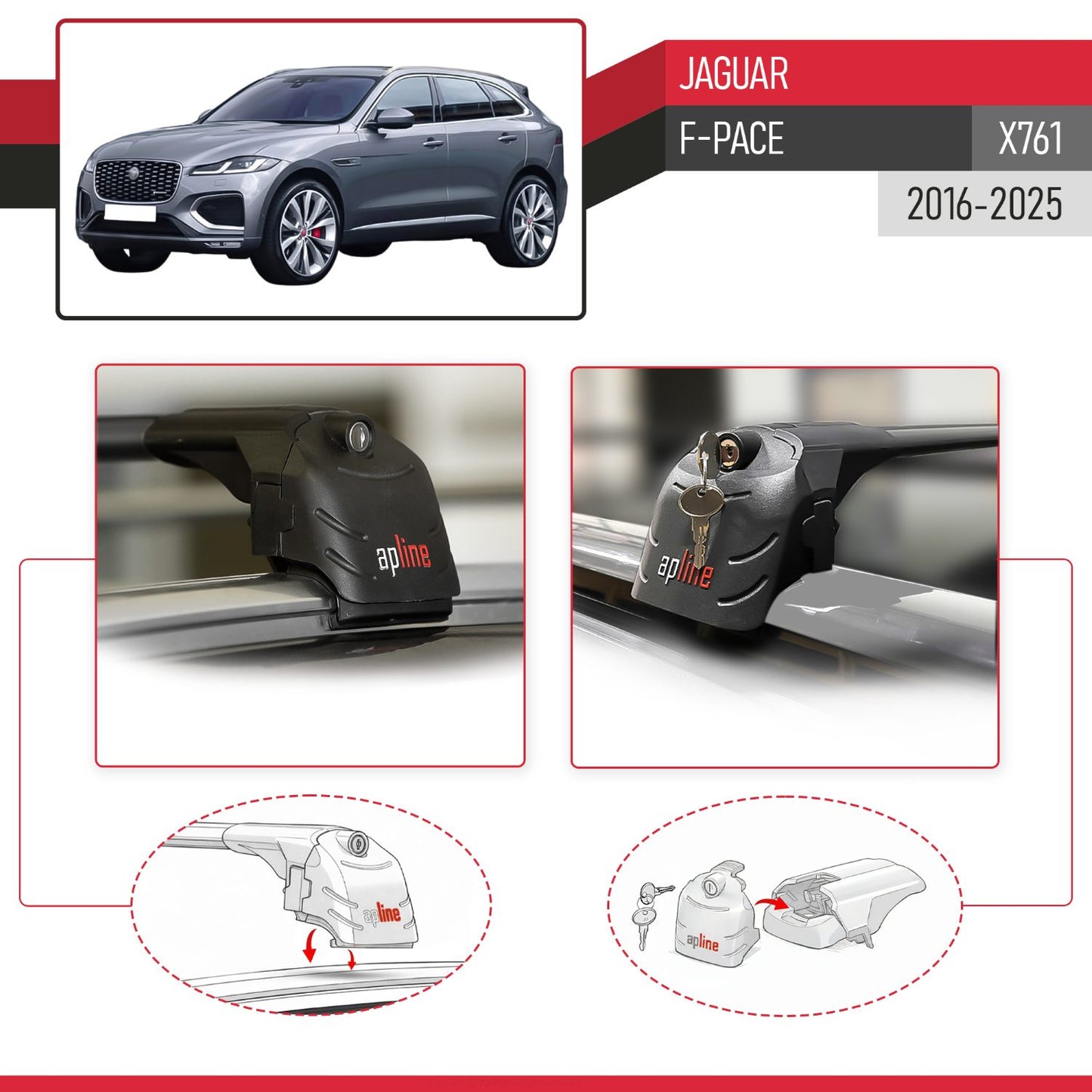 Compatible with Jaguar F-Pace (X761) 2016-2025 ACE-2 Model Car Roof Rack Cross Bar Black Aluminium 2 Bars