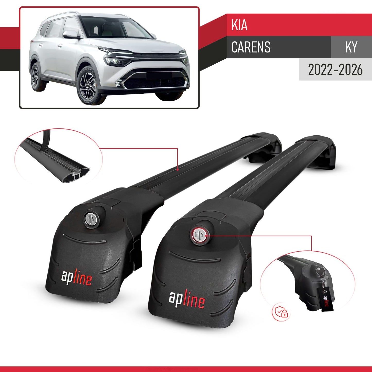 Compatible with Kia Carens (KY) 2022-2026 ACE-2 Model Car Roof Rack Cross Bar Black Aluminium 2 Bars