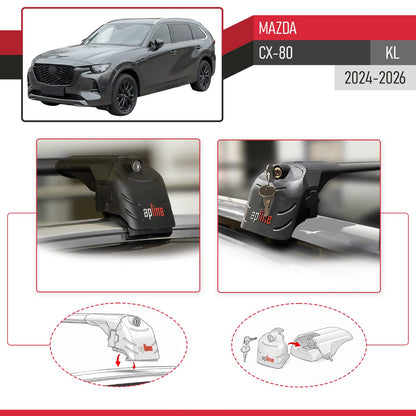 Compatible with Mazda CX-80 (KL) 2024-2026 ACE-2 Model Car Roof Rack Cross Bar Black Aluminium 2 Bars