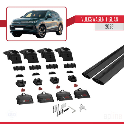Compatible with Volkswagen Tiguan 2025 ACE-2 Car Roof Rack Cross Bar Black Aluminium 2 Bars