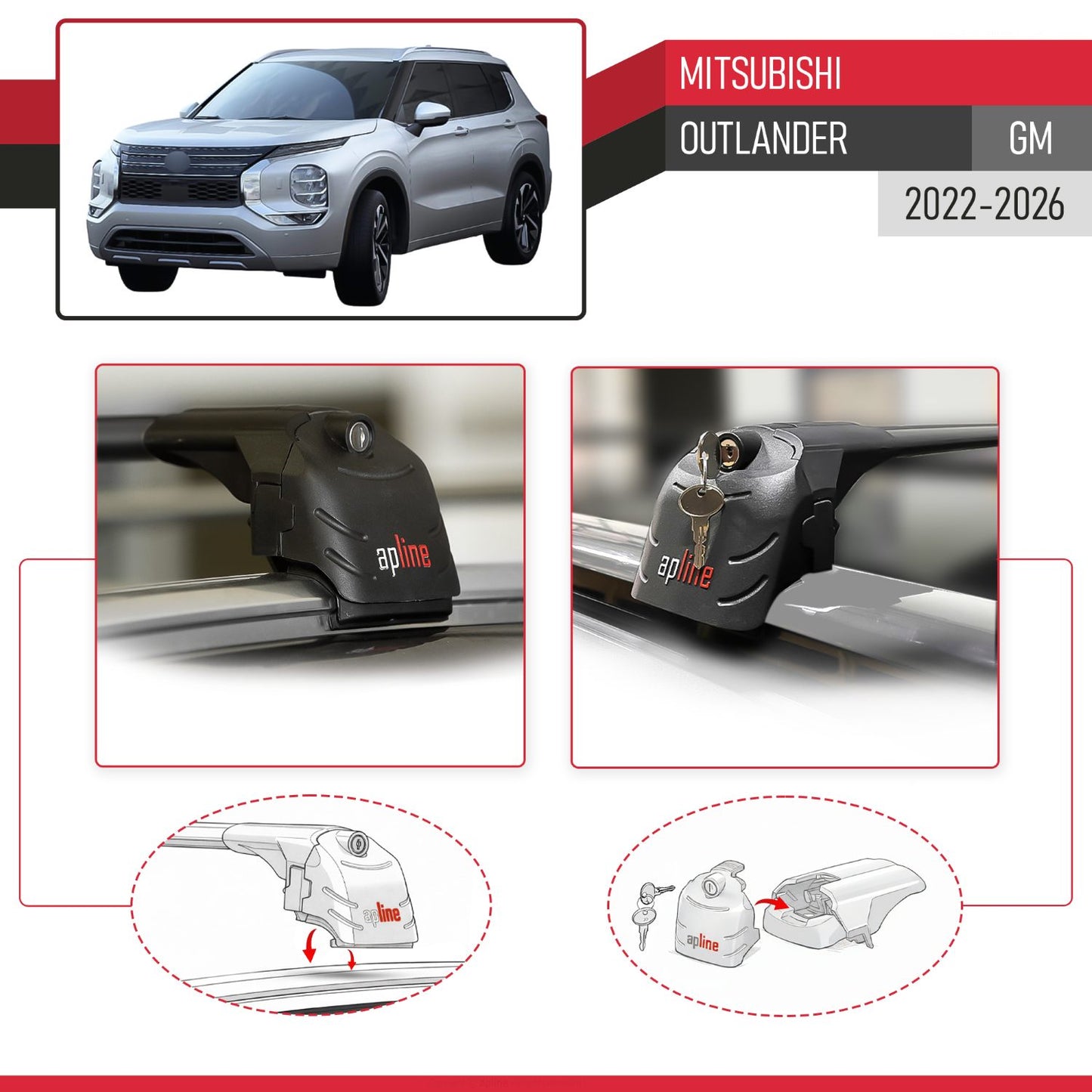 Compatible with Mitsubishi Outlander (GM) 2022-2026 ACE-2 Model Car Roof Rack Cross Bar Black Aluminium 2 Bars