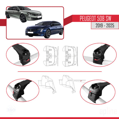 Compatible with Peugeot 508 SW 2019-2025 ACE-2 Car Roof Rack Cross Bar Black Aluminium 2 Bars