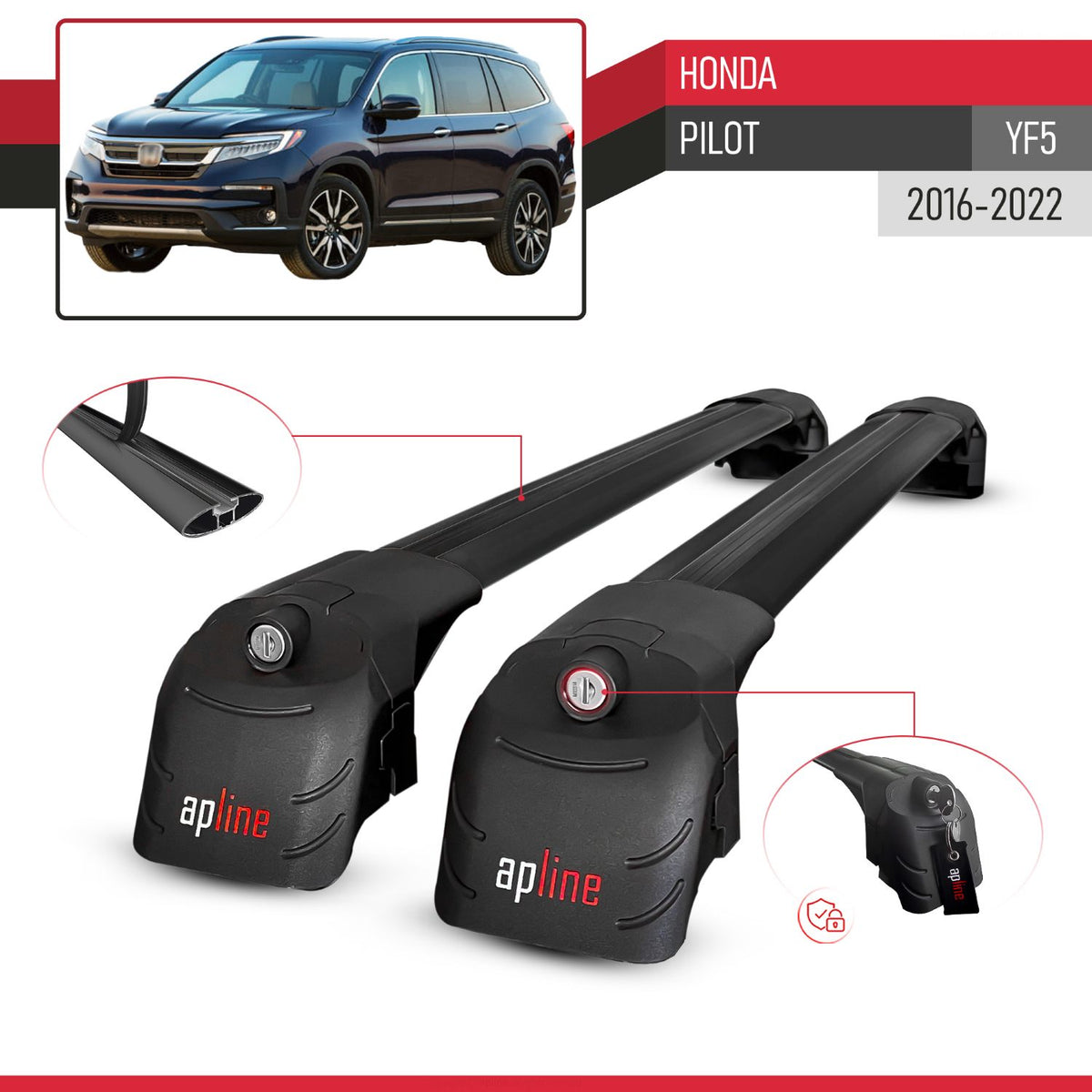 Compatible with Honda Pilot (YF5) 2016-2022 ACE-2 Model Car Roof Rack Cross Bar Black Aluminium 2 Bars