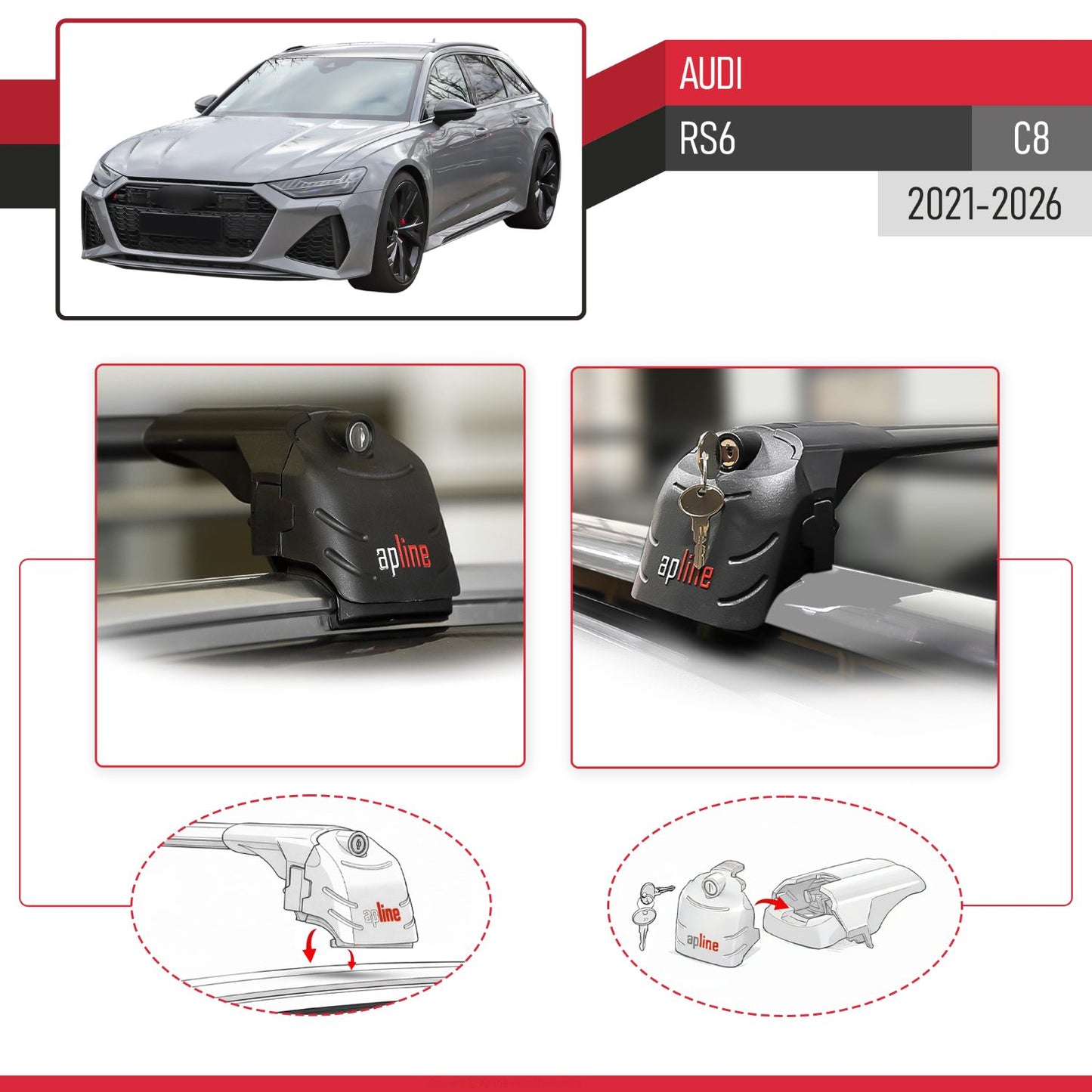 Compatible with Audi RS6 (C8) 2021-2026 ACE-2 Model Car Roof Rack Cross Bar Black Aluminium 2 Bars