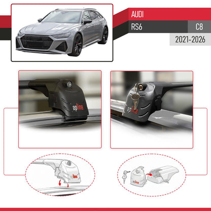Compatible with Audi RS6 (C8) 2021-2026 ACE-2 Model Car Roof Rack Cross Bar Black Aluminium 2 Bars