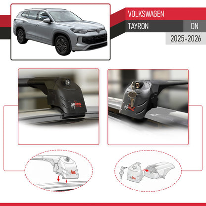 Compatible with Volkswagen Tayron (DN) 2025-2026 ACE-2 Model Car Roof Rack Cross Bar Black Aluminium 2 Bars