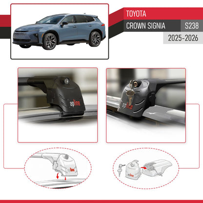 Compatible with Toyota Crown Signia (S238) 2025-2026 ACE-2 Model Roof Rack Black 2 Aluminium Bars