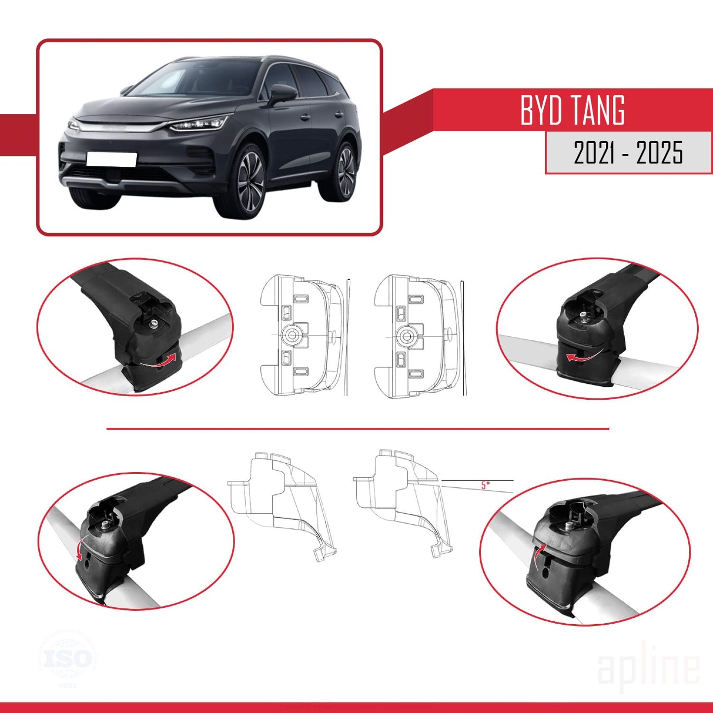Compatible with BYD Tang 2021-2025 ACE-2 Car Roof Rack Cross Bar Black Aluminium 2 Bars