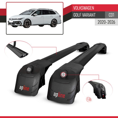 Compatible with Volkswagen Golf Variant (CD1) 2020-2026 ACE-2 Model Car Roof Rack Cross Bar Black Aluminium 2 Bars