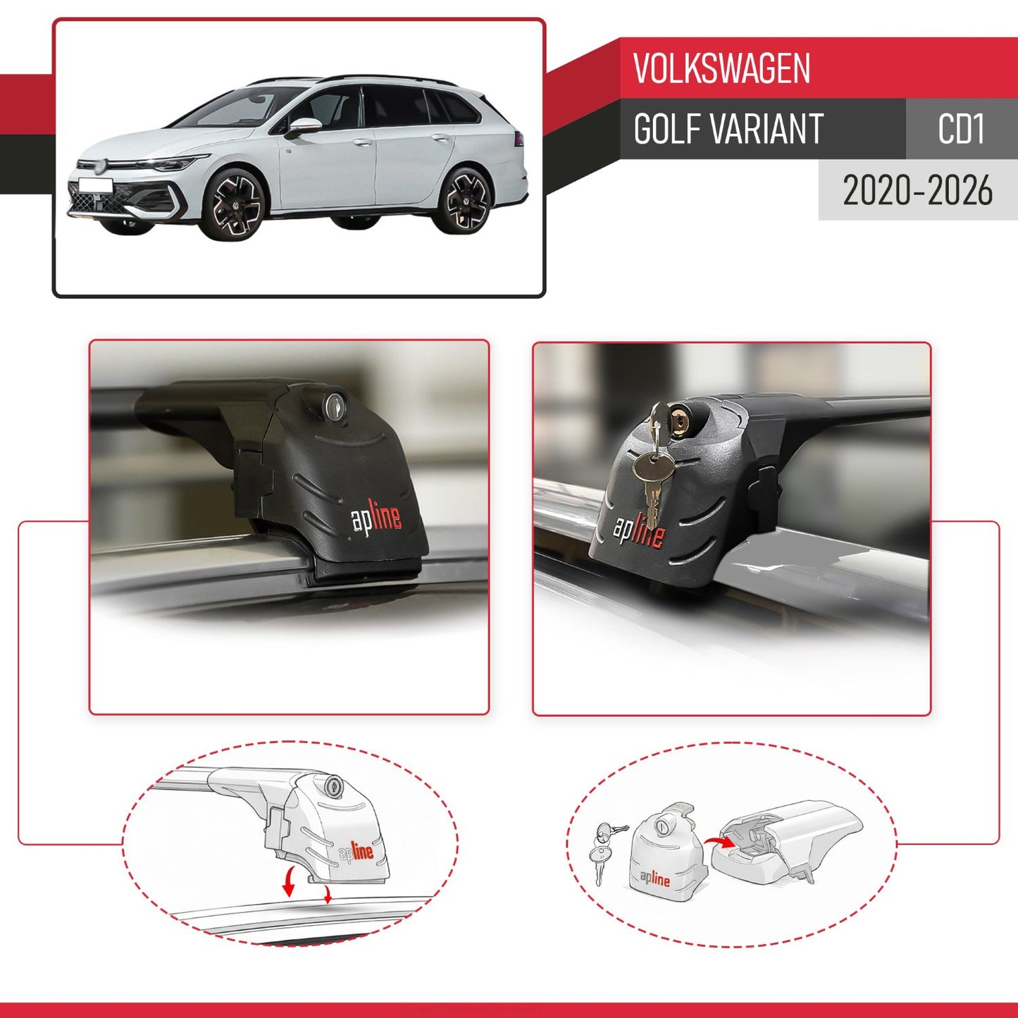 Compatible with Volkswagen Golf Variant (CD1) 2020-2026 ACE-2 Model Car Roof Rack Cross Bar Black Aluminium 2 Bars