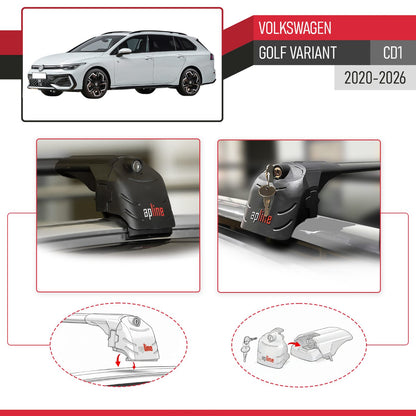 Compatible with Volkswagen Golf Variant (CD1) 2020-2026 ACE-2 Model Car Roof Rack Cross Bar Black Aluminium 2 Bars