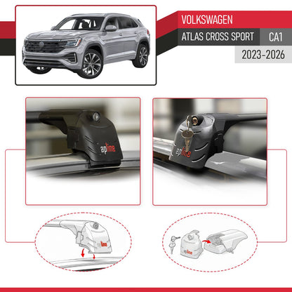 Compatible with Volkswagen Atlas Cross Sport (CA1) 2023-2026 ACE-2 Model Car Roof Rack Cross Bar Black Aluminium 2 Bars