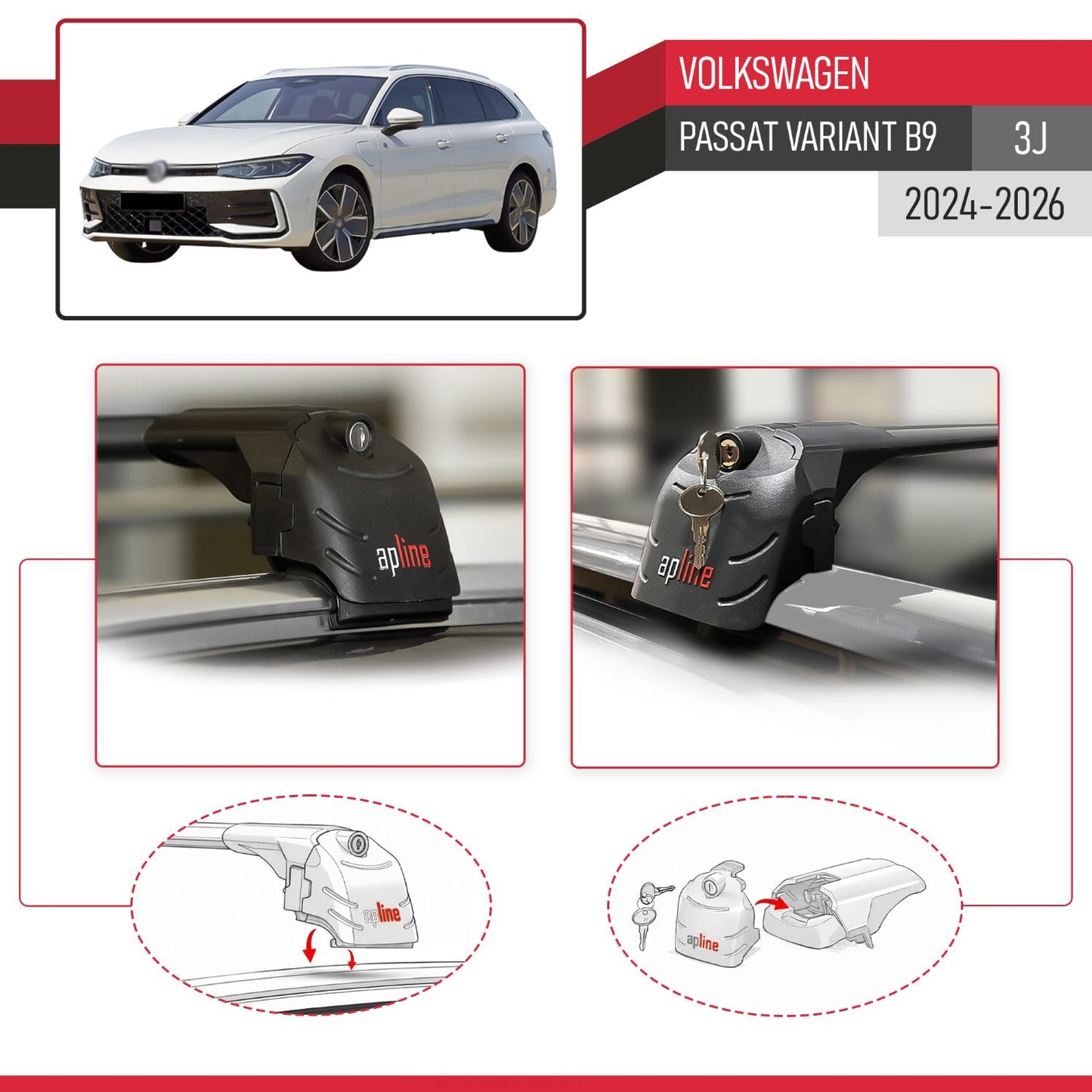 Compatible with Volkswagen Passat Variant B9 (3J) 2024-2026 ACE-2 Model Car Roof Rack Cross Bar Black Aluminium 2 Bars