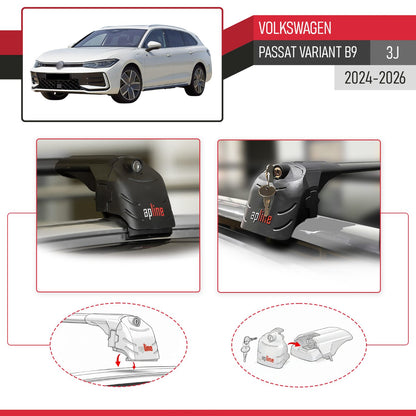 Compatible with Volkswagen Passat Variant B9 (3J) 2024-2026 ACE-2 Model Car Roof Rack Cross Bar Black Aluminium 2 Bars