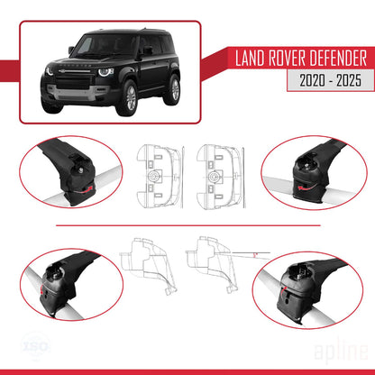 Compatible with Land Rover Defender 2020-2025 ACE-2 Car Roof Rack Cross Bar Black Aluminium 2 Bars