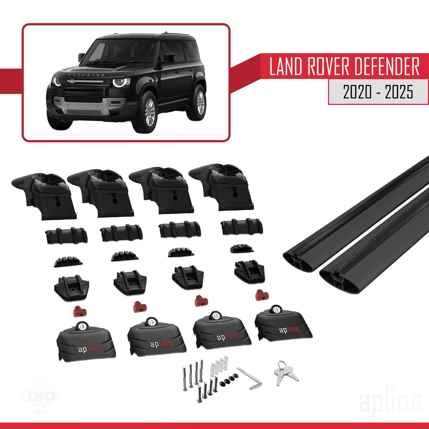 Compatible with Land Rover Defender 2020-2025 ACE-2 Car Roof Rack Cross Bar Black Aluminium 2 Bars