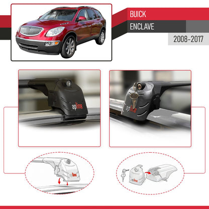 Compatible with Buick Enclave 2008-2017 ACE-2 Model Roof Rack Black 2 Aluminium Bars