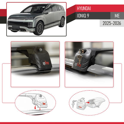Compatible with Hyundai Ioniq 9 (ME) 2025-2026 ACE-2 Model Roof Rack Black 2 Aluminium Bars