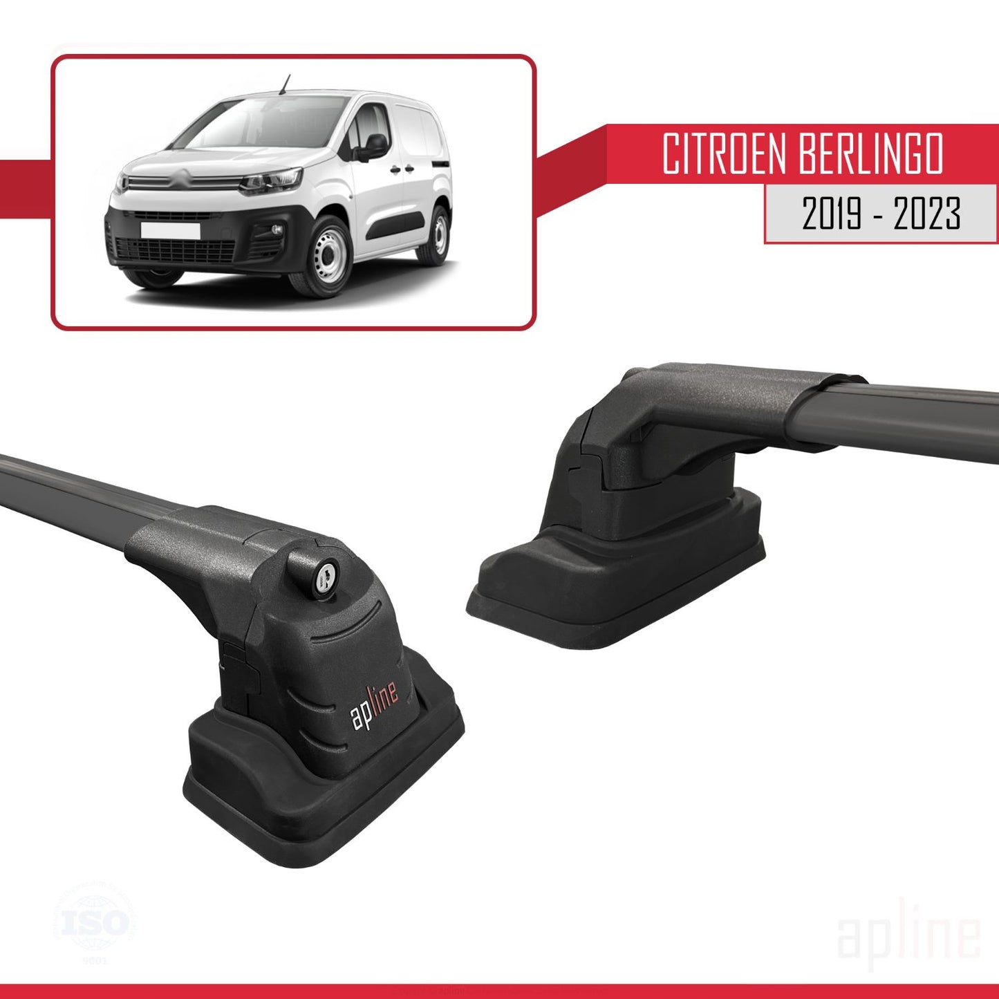 Compatible with Citroen Berlingo 2019-2023 ACE-3 Car Roof Rack Cross Bar Black Aluminium 2 Bars