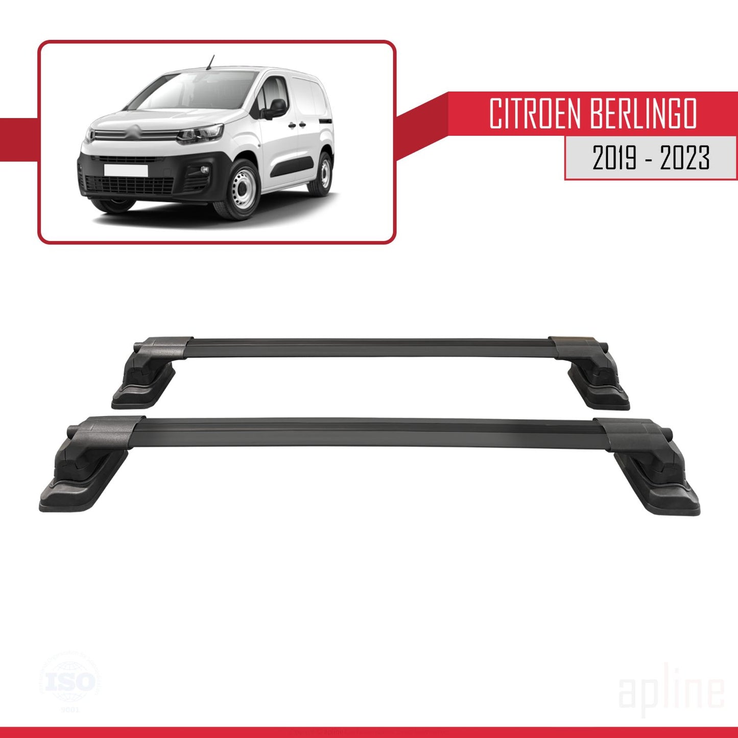 Compatible with Citroen Berlingo 2019-2023 ACE-3 Car Roof Rack Cross Bar Black Aluminium 2 Bars