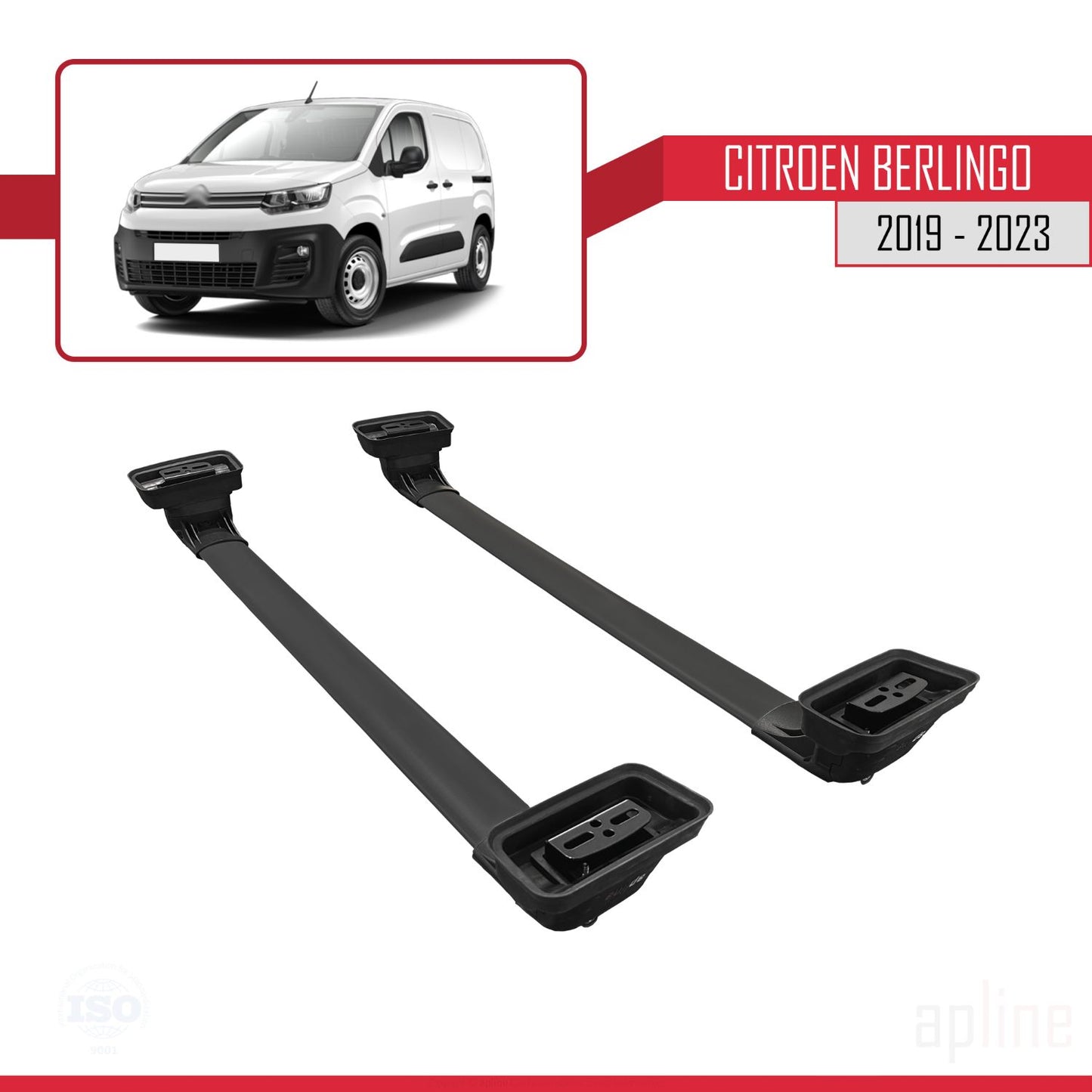 Compatible with Citroen Berlingo 2019-2023 ACE-3 Car Roof Rack Cross Bar Black Aluminium 2 Bars
