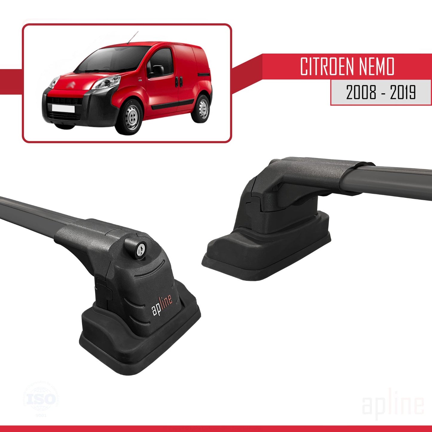 Compatible with Citroen Nemo 2008-2019 ACE-3 Car Roof Rack Cross Bar Black Aluminium 2 Bars