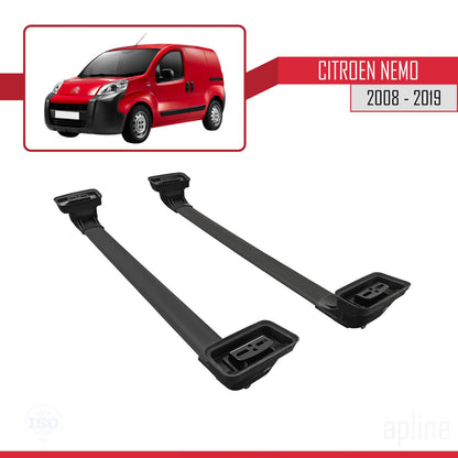 Compatible with Citroen Nemo 2008-2019 ACE-3 Car Roof Rack Cross Bar Black Aluminium 2 Bars