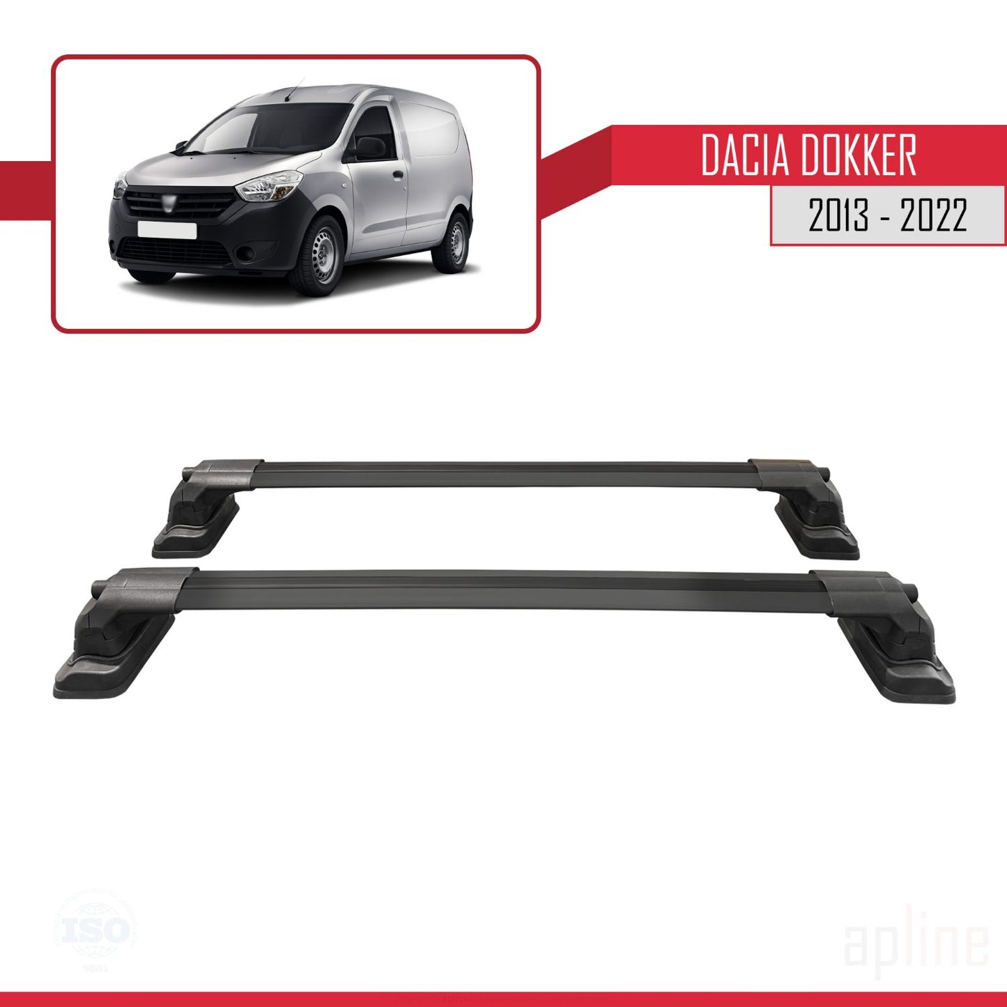 Compatible with Dacia Dokker 2013-2022 ACE-3 Car Roof Rack Cross Bar Black Aluminium 2 Bars