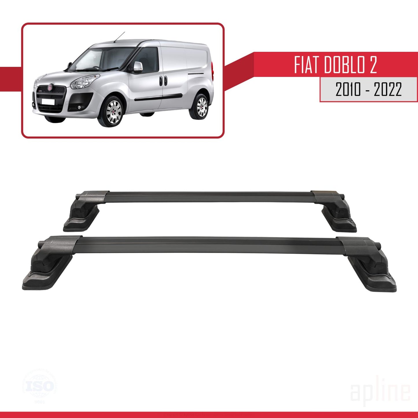 Compatible with Fiat Doblo 2 2010-2022 ACE-3 Car Roof Rack Cross Bar Black Aluminium 2 Bars