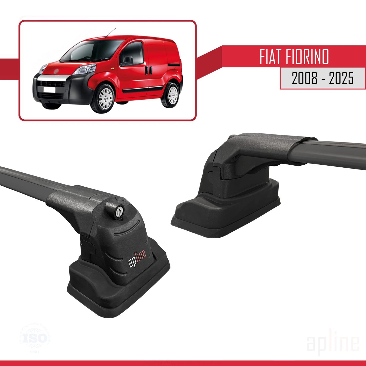 Compatible with Fiat Fiorino 2008-2025 ACE-3 Car Roof Rack Cross Bar Black Aluminium 2 Bars