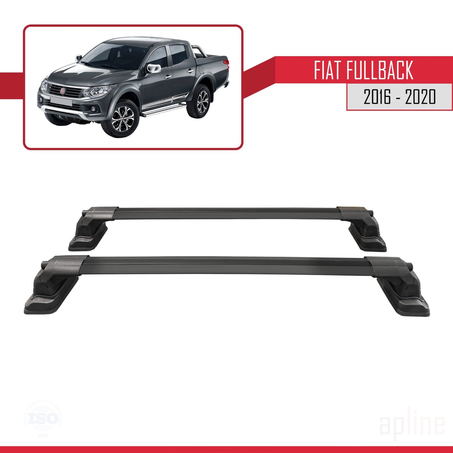 Compatible with Fiat Fullback 2016-2020 ACE-3 Car Roof Rack Cross Bar Black Aluminium 2 Bars