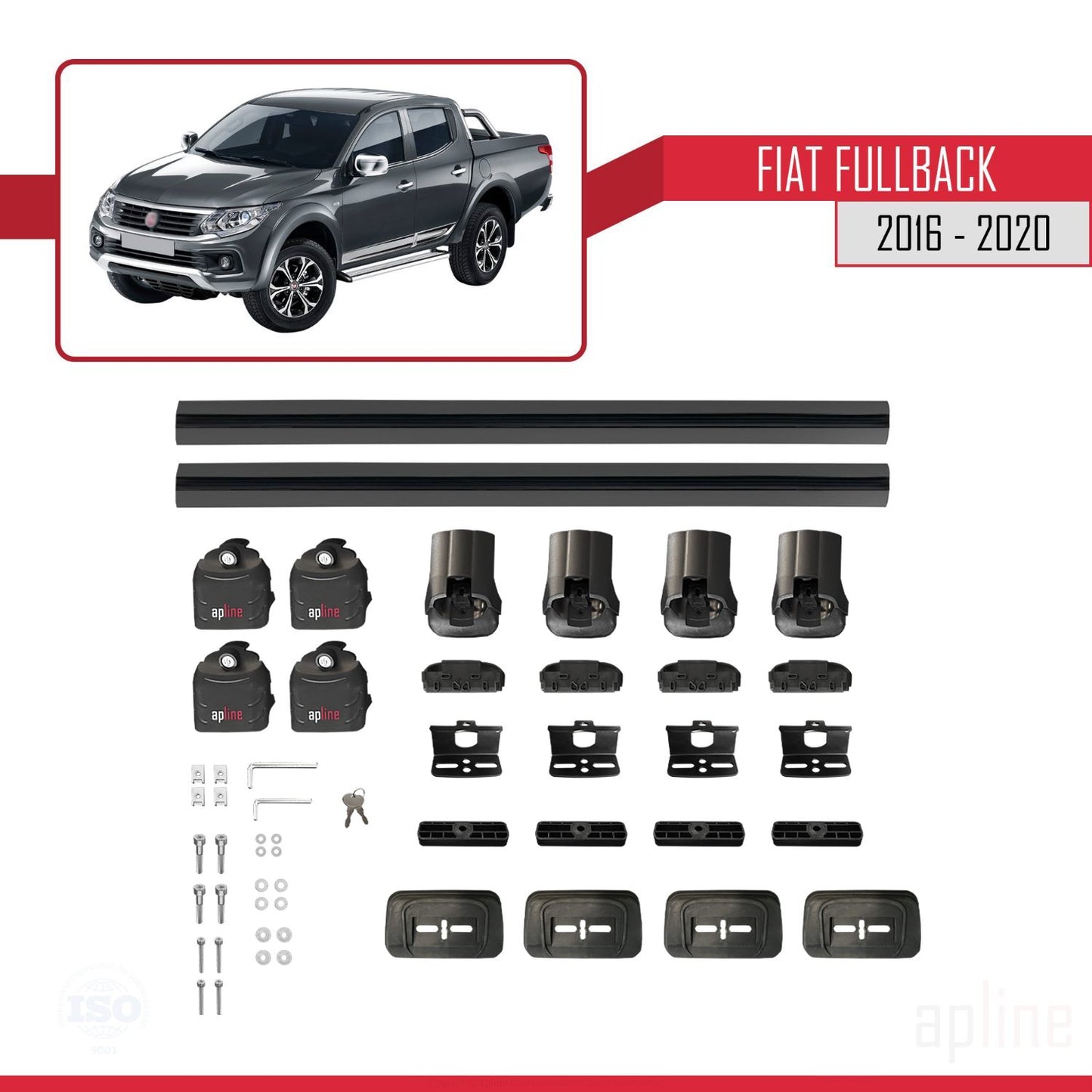 Compatible with Fiat Fullback 2016-2020 ACE-3 Car Roof Rack Cross Bar Black Aluminium 2 Bars