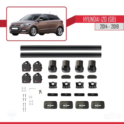 Compatible with Hyundai i20 (GB) 2014-2019 ACE-3 Car Roof Rack Cross Bar Black Aluminium 2 Bars