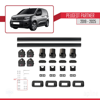 Compatible with Peugeot Partner 2019-2025 ACE-3 Car Roof Rack Cross Bar Black Aluminium 2 Bars