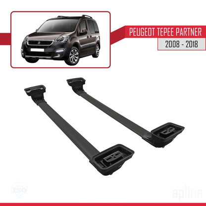 Compatible with Peugeot Partner Tepee 2008-2018 ACE-3 Car Roof Rack Cross Bar Black Aluminium 2 Bars