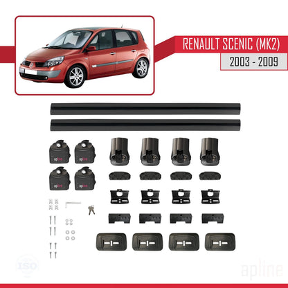 Compatible with Renault Scenic (MK2) 2003-2009 ACE-3 Car Roof Rack Cross Bar Black Aluminium 2 Bars