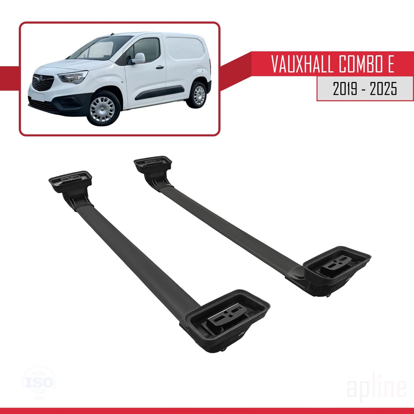 Compatible with Vauxhall Combo E 2019-2025 ACE-3 Car Roof Rack Cross Bar Black Aluminium 2 Bars