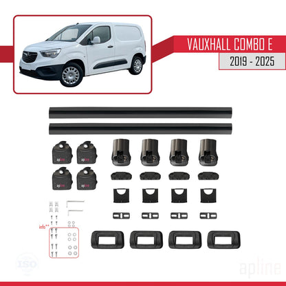 Compatible with Vauxhall Combo E 2019-2025 ACE-3 Car Roof Rack Cross Bar Black Aluminium 2 Bars