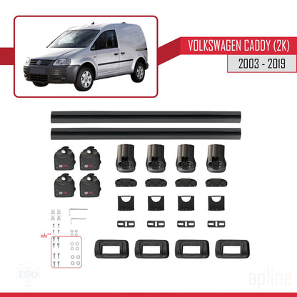 Compatible with Volkswagen Caddy (2K) 2003-2019 ACE-3 Car Roof Rack Cross Bar Black Aluminium 2 Bars