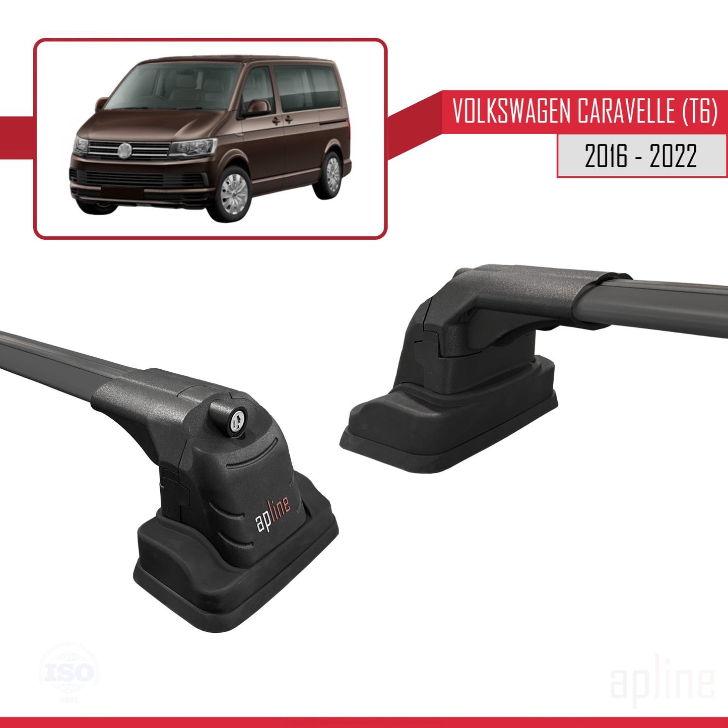 Compatible with Volkswagen Caravelle (T6) 2016-2022 ACE-3 Car Roof Rack Cross Bar Black Aluminium 2 Bars