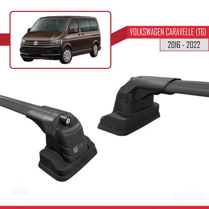 Compatible with Volkswagen Caravelle (T6) 2016-2022 ACE-3 Car Roof Rack Cross Bar Black Aluminium 2 Bars
