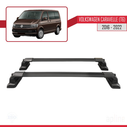 Compatible with Volkswagen Caravelle (T6) 2016-2022 ACE-3 Car Roof Rack Cross Bar Black Aluminium 2 Bars