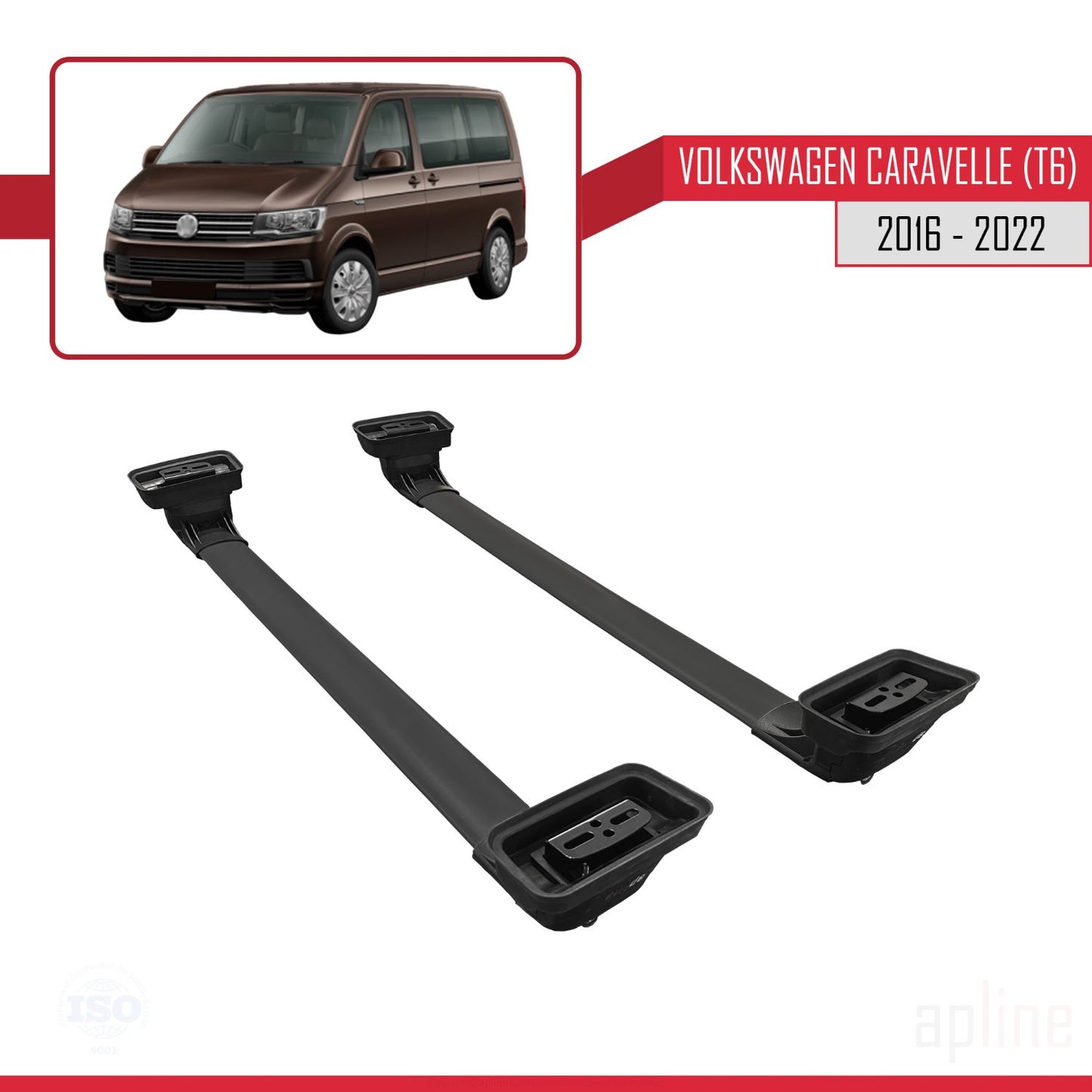 Compatible with Volkswagen Caravelle (T6) 2016-2022 ACE-3 Car Roof Rack Cross Bar Black Aluminium 2 Bars